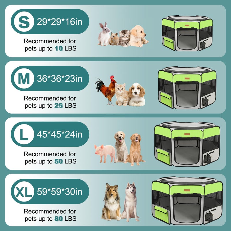 Akinerri Dog Playpen, Portable Pet Play Pen for Cat, Puppies, Rabbits, Chickens, Foldable Large-Capacity Pet Tent for Indoor/Outdoor Travel Camping Green - Image 5